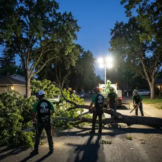 Emergency night tree removal in Philadelphia after a storm